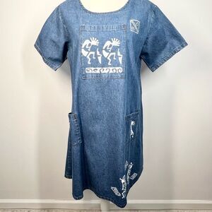 Rama of USA Denim Kokopelli Denim Artsy Dress Small